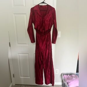 Women’s Red Wide Leg Jumpsuit - Size Large